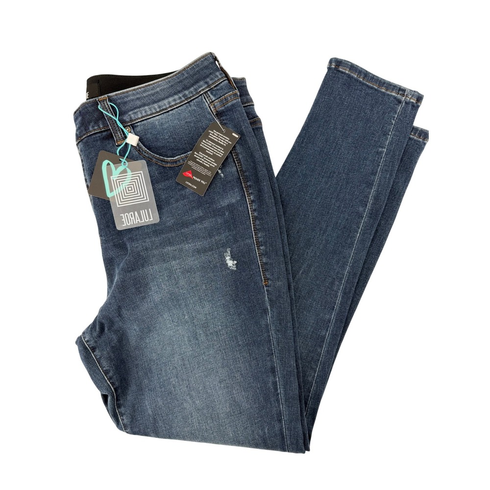 LuLaRoe Skinny Fit Distressed Dark Wash Jeans with Magic Waistband Size 34‎ NWT